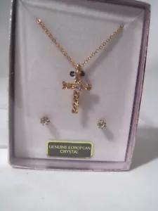 Genuine European Jewelry Set Religious Cross Necklace and Round Earrings NIB - Picture 1 of 3