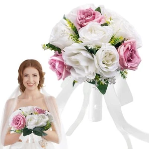 Wedding Bouquets for Bride - Realistic Silk Flowers Artificial Roses 8 Inch B... - Picture 1 of 7