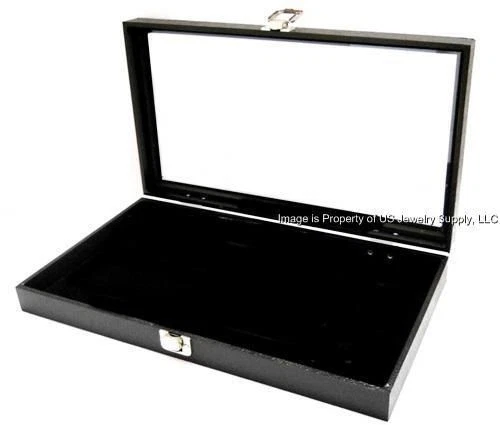 3 Glass Top Lid Black Pad Display Box Cases Militaria Medals Pins Jewelry Knife - Image 1 of 1