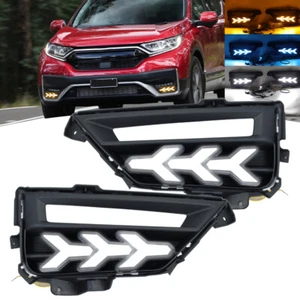 Pair DRL Driving Fog Light 3-Color Turn Signal Lamps For Honda CRV CR-V 2020-22 - Picture 1 of 14