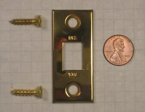 IVES DOOR BOLT JAMB STRIKE ONLY, POLISHED BRASS (US3), 2-1/4" HEIGHT, 1" WIDTH - Picture 1 of 3