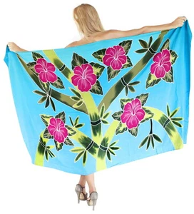 LA LEELA Women's Hawaii Sarong Women Plus Size Beach Wrap 78"x43" Turquoise_Q768 - Picture 1 of 3