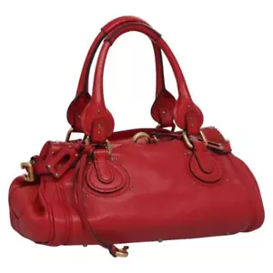 Chloe Paddington Hand Bag Leather Red Gold Silver Auth am7857 - Picture 1 of 24