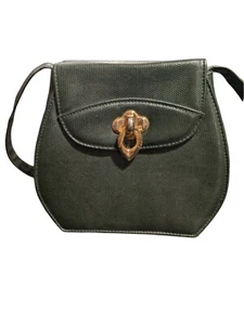 Vintage 90s Leather Evan Picone Bag Hard-Side Crossbody Magnetic Gold Hardware Green - Bild 1 von 6
