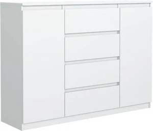 Kommode Weiss Matt mit 4 Schubladen und 2 Türen 140 cm, Sideboard Wohnzimmer - Bild 1 von 2