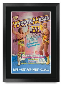 Póster enmarcado firmado de WrestleMania 6 A3 Hulk Hogan Ultimate Warrior WWF Wrestling - Imagen 1 de 7