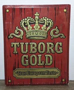 Vintage Tuborg Gold European Beer Advertising Bar Sign Foil Cardboard Display - Picture 1 of 9