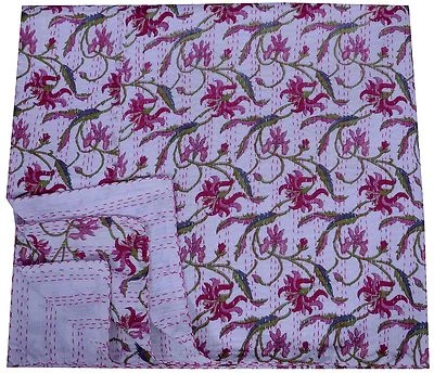 Indische Tagesdecke Bettwäsche Dekor Queen Kantha Decke Floral Bedruckt Weiß - Bild 1 von 4