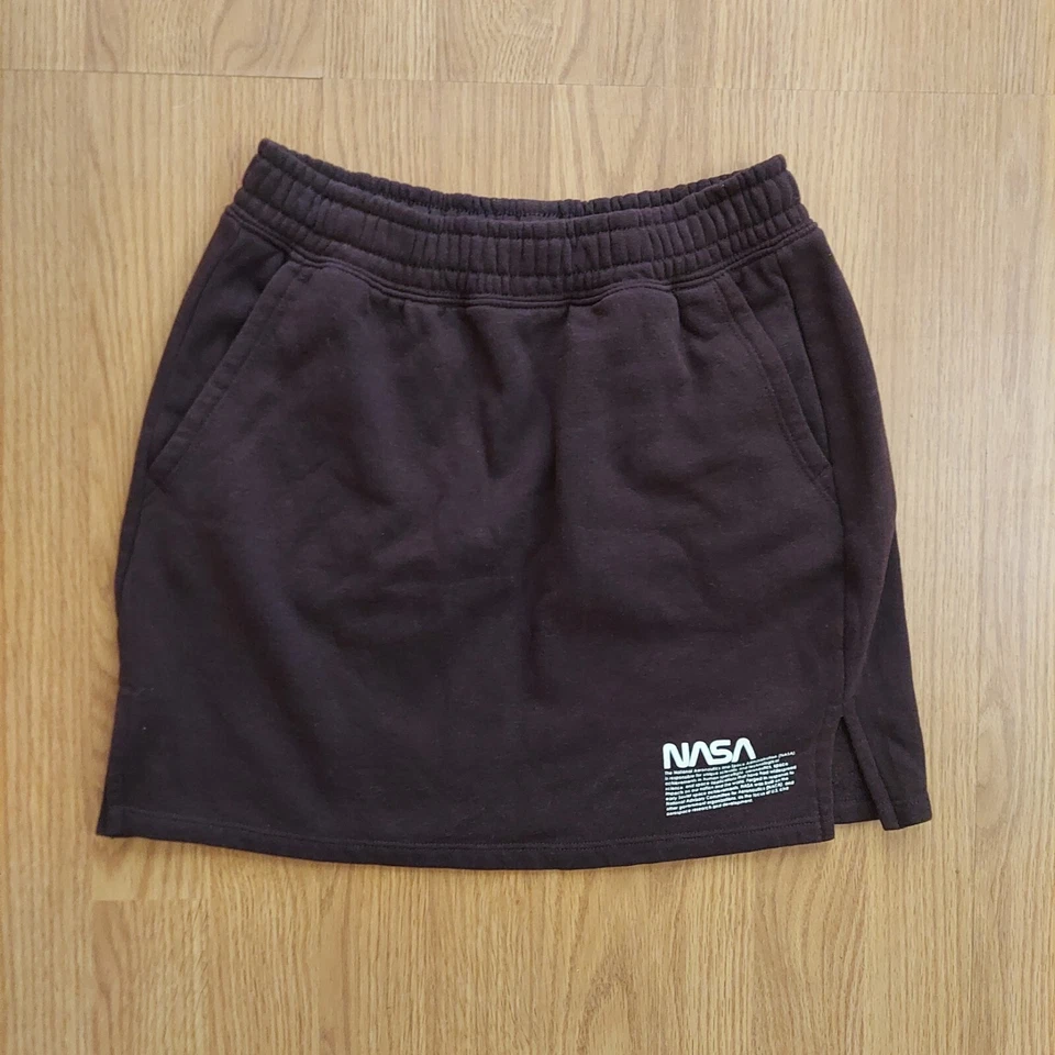 Divided H&M brown mini skirt NASA sweats material fleece size XS - Image 1 of 4