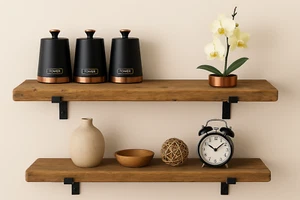 Rustic Scaffold Board Shelf Reclaimed Wood Wall Shelves + Heavy Duty Brackets - Picture 1 of 41