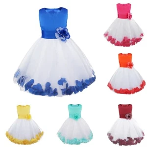 Kids Wedding Party Bowknot Petals Flower Girl Dress Prom Pageant Tulle Ball Gown - Picture 1 of 33