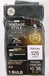 GE LED Vintage Style 25w Amber Glass Bulb 125 Lumen Dimmable A15 Medium Base NEW - Picture 1 of 6