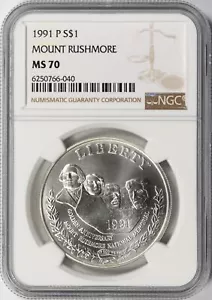 1991-P Mount Rushmore $1 Commemorative Dollar NGC MS70 - Picture 1 of 2