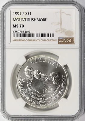 1991-P Mount Rushmore $1 Commemorative Dollar NGC MS70 - Image 1 of 2