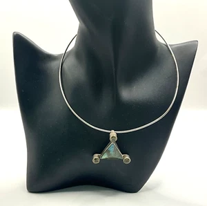 CT05 Vintage Elco 12k G.F And Sterling Silver Labradorite & Rhinestones Necklace - Picture 1 of 10