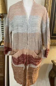 CHARLIE B. ACRYLIC BLEND OPEN CARDIGAN WOMEN Small Tunic Length Pockets - Picture 1 of 12