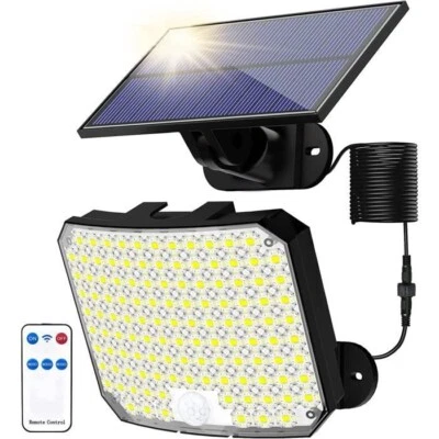 Lampe Solaire Extérieur Détecteur de Mouvement 118 LED + Télécommande Câble 5 M - Photo 1/4