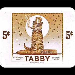 Vintage Cat Metal Sign 10x8 Tabby Cigar Cat Smoking Top Hat Full Moon Stars Art - Picture 1 of 2