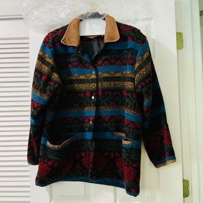 Vintage Woolrich Women’s Large Wool Southwest Aztec Rose Print Jacket USA - Image 1 of 4