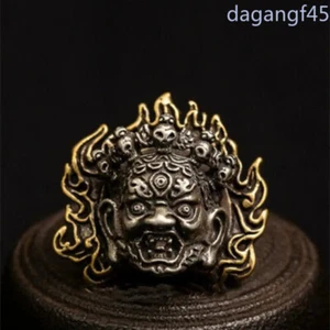 Chinese Tibet Bronze Copper Mahakala Wrathful Deity Buddhism Head Mask Pendant - Picture 1 of 6