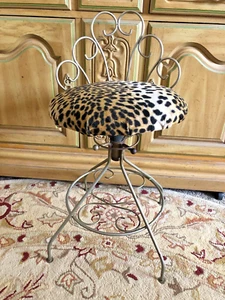 Antique Chair Vanity Boudoir Swivel Vintage Adjustable Metal Round Cushion Seat - Picture 1 of 7