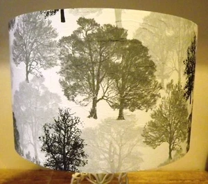Bäume Lampenschirm Shabby Chic Modern Silber Grau Weiß Gratis Geschenk  - Bild 1 von 6