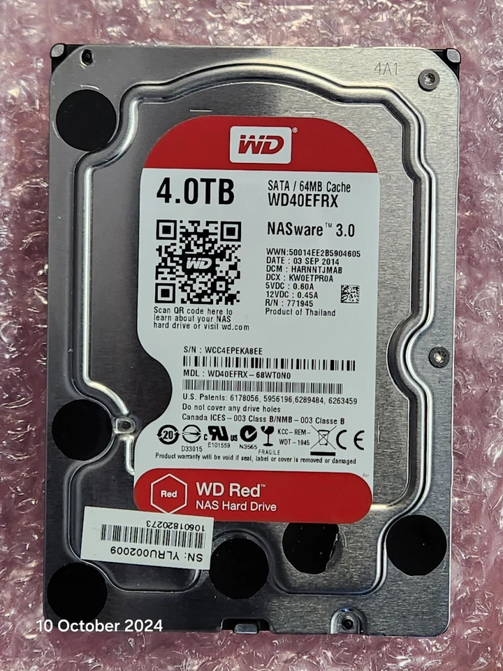 Western Digital 4TB 3.5" SATA HDD - WD40EFRX-68WT0N0, DCM: HARNNTJMAB - Image 1 of 2