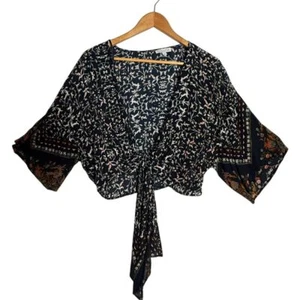 Patrons of Peace Womens M 3/4 Flare Bell Sleeve Boho Crop Floral Shrug Top Fairy - Picture 1 of 12