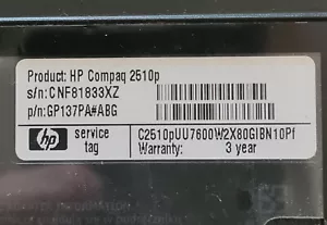 HP COMPAQ 2510P 12 inch NOTEBOOK PC - Picture 1 of 13