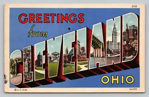 Postkarte OH großer Brief Grüße aus Cleveland Ohio Vintage Leinen Sep 1949 - Bild 1 von 2