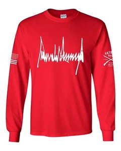 Patriot Pride Trump T-shirt Donald Trump Signature American Flag Long Sleeve - Picture 1 of 5