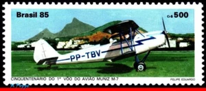 2031 BRAZIL 1985 MUNIZ M-7 INAUGURAL FLIGH, 50 YEARS., AVIATION, RHM C-1491, MNH - Picture 1 of 2