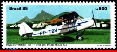 2031 BRASIL 1985 MUNIZ M-7 VOO INAUGURAL, 50 ANOS., AVIAÇÃO, RHM C-1491, MNH - Imagem 1 de 2