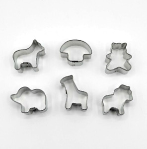 Lot of 6 Small Metal Cookie Cutters Safari Zoo Shapes Animal Crackers