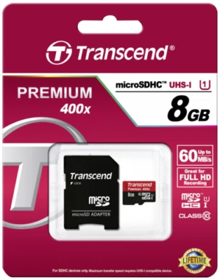 Transcend Carte Mémoire MICROSDHC De 8 GB Avec Adaptateur, Classe 10 U1 - Photo 1/3