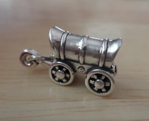 3D 10x20mm Sterling Silver Sooners Covered Chuck Wagon Charm - Picture 1 of 5