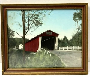 Vintage handkoloriertes Foto Laketon Indiana 1874 überdachte Brücke 11 x 14 - Bild 1 von 8