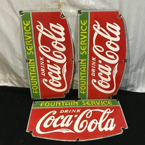 COCA COLA BRUNNENSERVICE Benzin Porzellanschild 27 x 14 Seiten - 3 Einheiten - Bild 1 von 6
