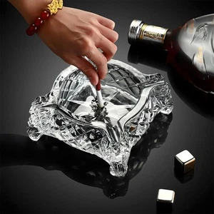 Crystal Glass Ashtray 5×5″ – Heavy Duty Square Cigar & Cigarette Tray - Picture 1 of 6