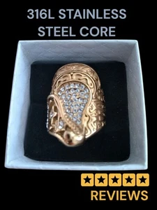 Gold Plated Saddle Ring (316l Stainless Steel Core) Romany Bling Iced - Picture 1 of 3