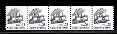 Stamp USA 20¢ Cable Car 1880s - Plate #1 Coil Strip of 5 MNH stamps - SC#2263 - Image 1 of 2