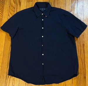 Polo Ralph Lauren Navy Blue Seersucker Short Sleeve Button Shirt Men's XL - Picture 1 of 7