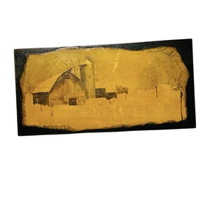 Vintage Wood Decoupaged Farm Barn Scene Rustic Farmhouse Wall Decor 8X4" - Picture 1 of 5