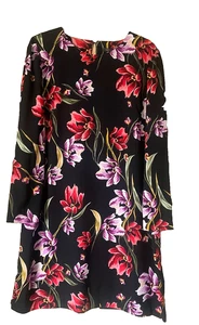 VESTIDO y Cinturón Colección M&S Talla Grande 20 Ajuste 22 Negro Estampado Floral Vibrante - Imagen 1 de 3