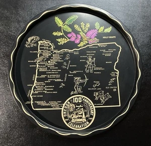 Vintage 100th Anniversary Tray State of Oregon USA Black Round Metal Souvenir - Bild 1 von 6