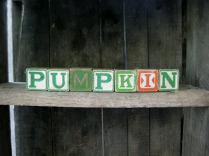 Antique Wood Alphabet ABC Blocks Spell PUMPKIN - Picture 1 of 6