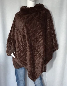 Faux Fur Poncho Webfell Kunstpelz Fell Pelz Webpelz Umhang Schoko Braun Zopf Neu - Bild 1 von 17