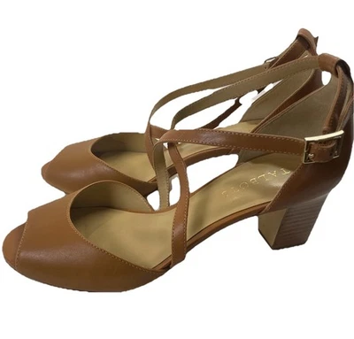 Talbots Leather Open Toe D’Orsay 2.75” Block Heel Sandals Sz 8.5M Camel - Image 1 of 4