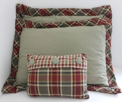 Juego de almohada decorativa y falsa a cuadros hecho a medida - verde, rojo, tostado, marrón Foto 1 de 4