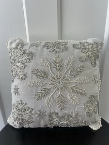 Glitz&Glimmer Holiday Collection Beaded Snowflake Small Decorative Pillow Silver - Picture 1 of 6